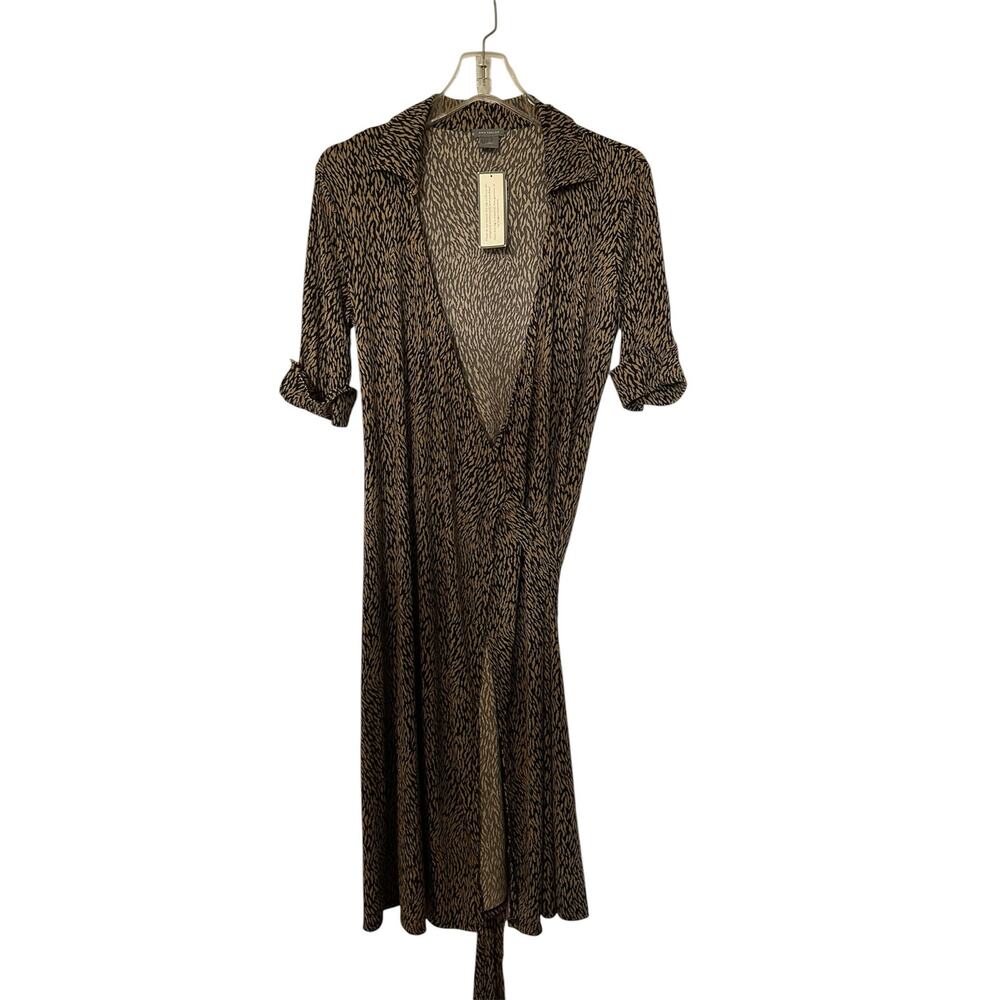 Ann Taylor Leopard Printed Waist Tie Wrap Dress Brown Women's Size 6 NWT $138 - Picture 2 of 11